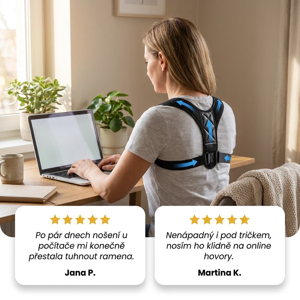 Vdovský hrb a kulatá záda, ergonomická podpůrná ortéza zad Nartis